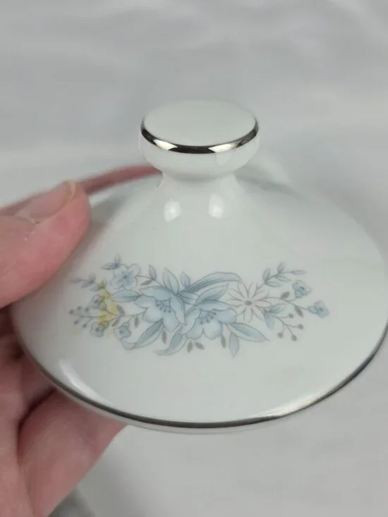 Mikasa Dresden Rose Sugar Bowl & Lid White with Blue and Pink Flowers on Rim - Picture 4 of 13